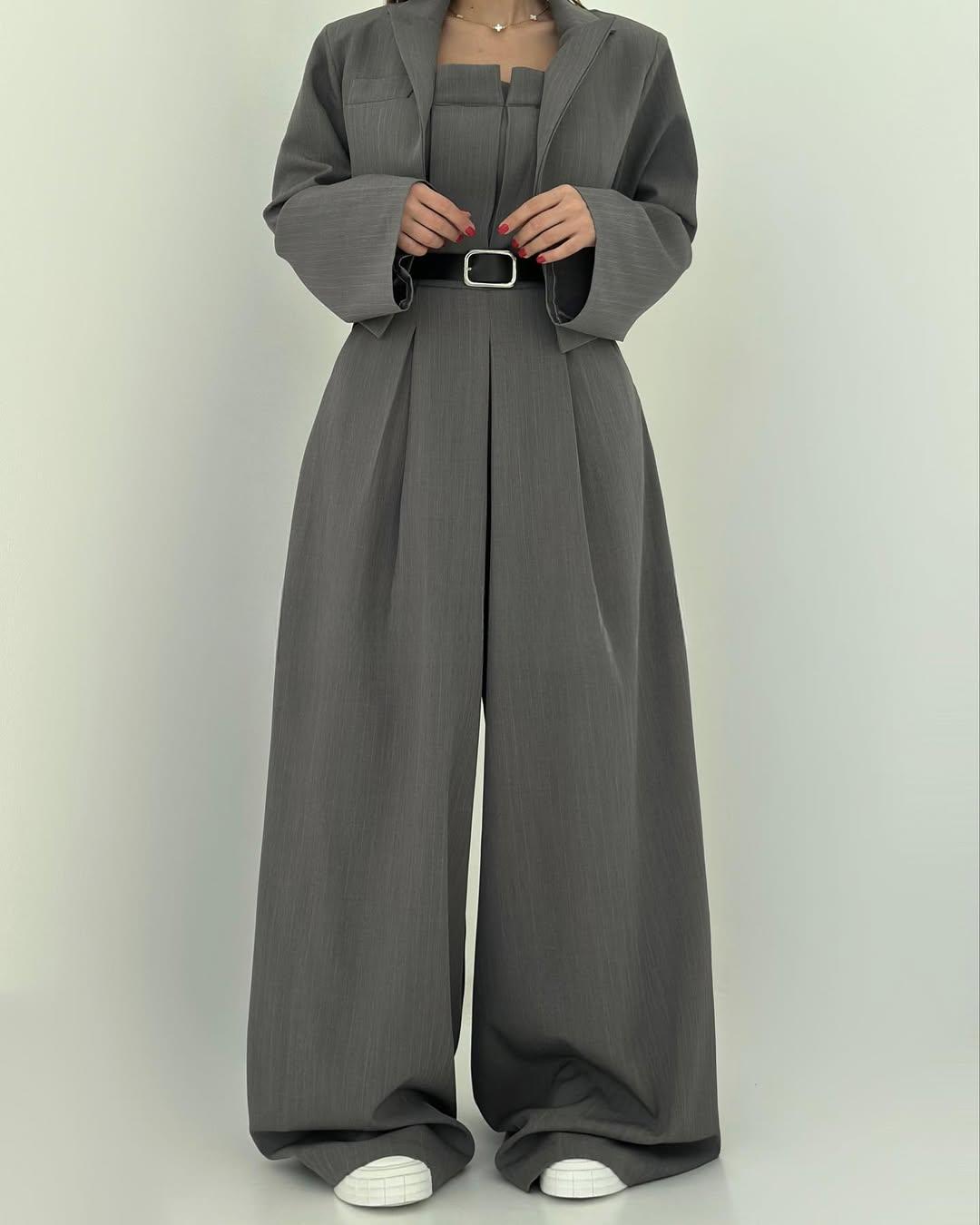 Loray - طقم جامبسوت وجاكيت بساقين واسعتين بملمس ناعم