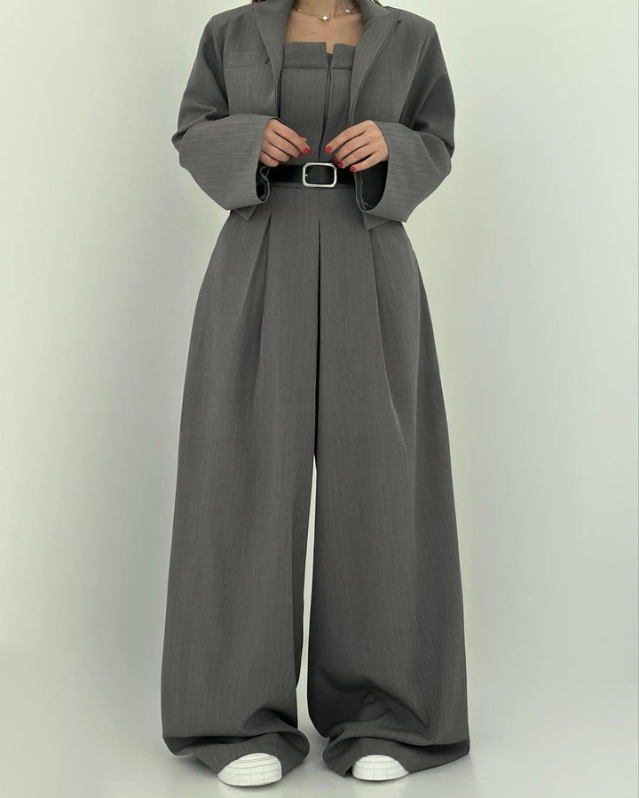 Loray - طقم جامبسوت وجاكيت بساقين واسعتين بملمس ناعم