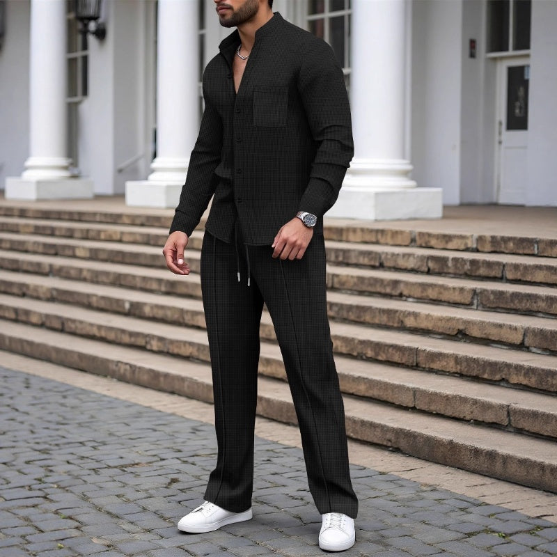 Ashton - طقم قميص وبنطال بنسيج وافل