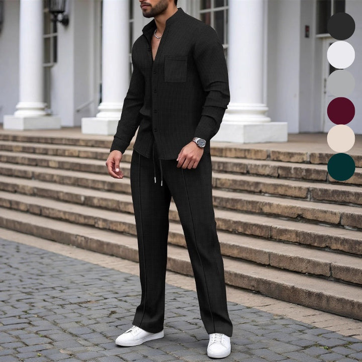 Ashton - طقم قميص وبنطال بنسيج وافل