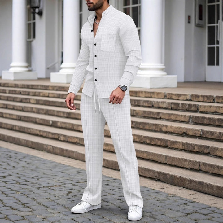 Ashton - طقم قميص وبنطال بنسيج وافل