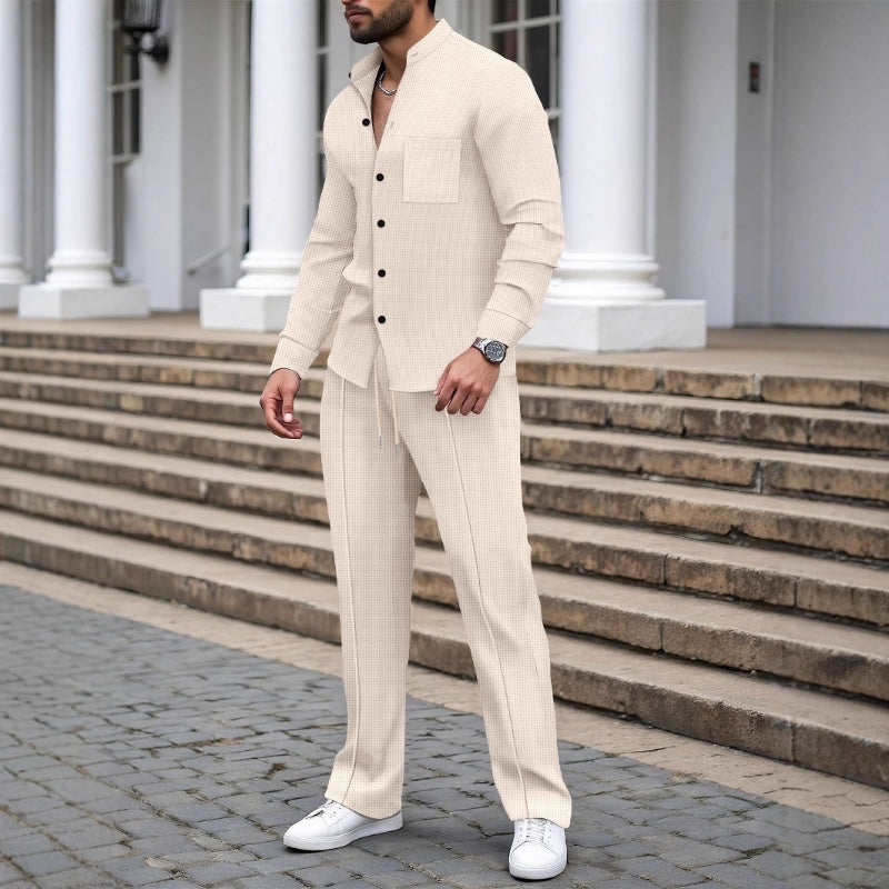 Ashton - طقم قميص وبنطال بنسيج وافل